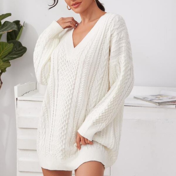 Off White Oversized chunky Knit Sweater Dress - Picture 2 of 4